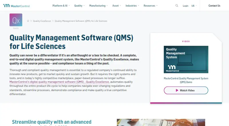 The MasterControl Quality Management System homepage