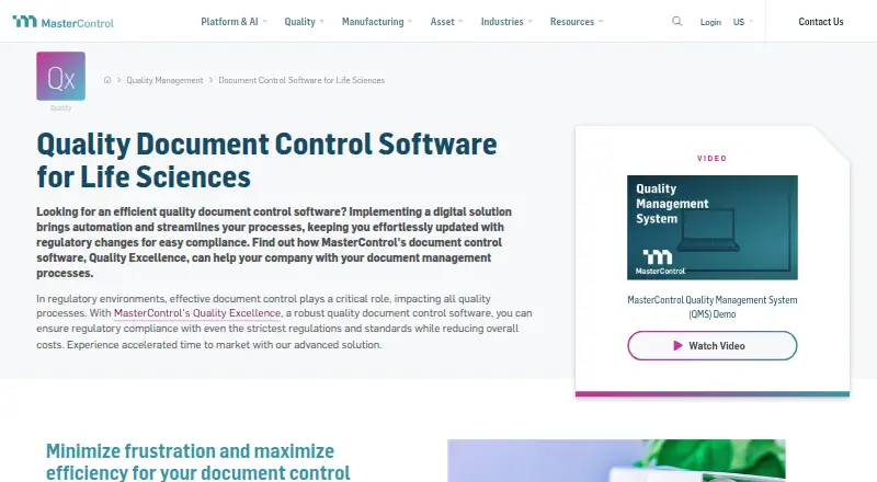 The MasterControl Document Control homepage