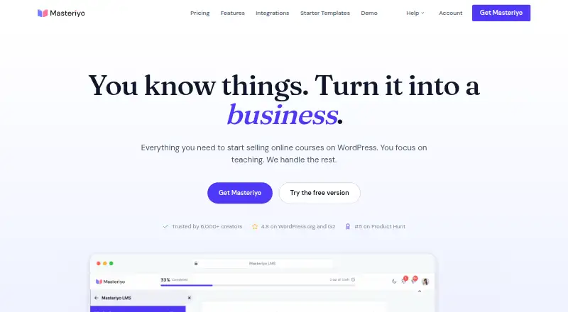 The Masteriyo LMS homepage