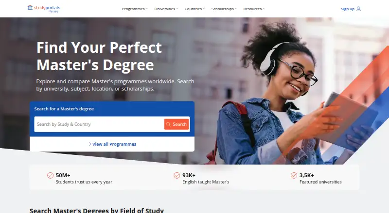 The Mastersportal homepage