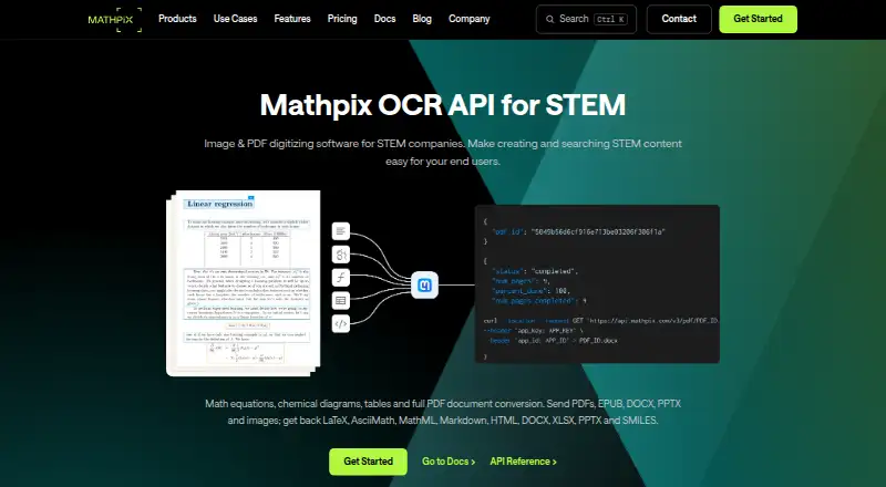 The Mathpix OCR API homepage
