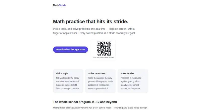 The MathStride homepage