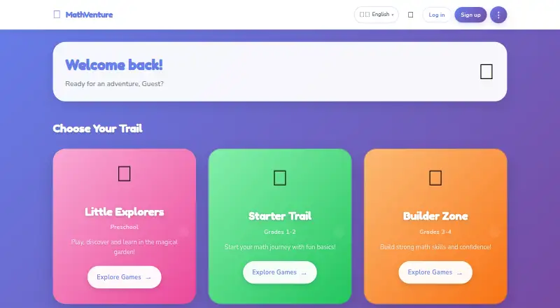 The MathVenture homepage