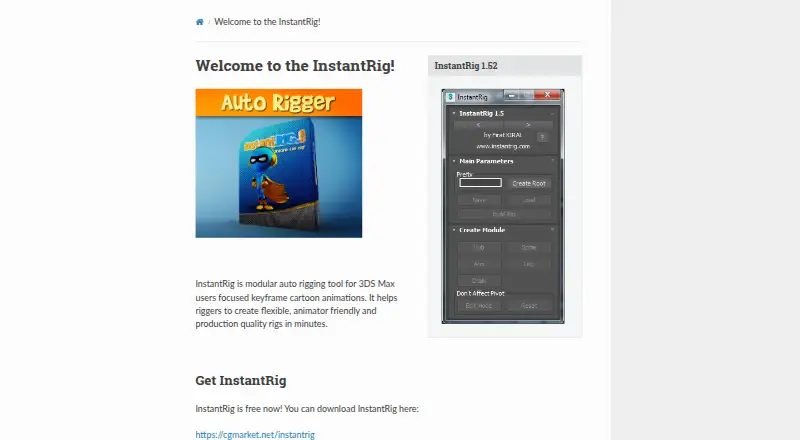The InstantRig homepage