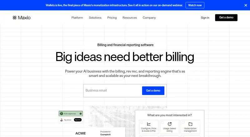 The Maxio homepage