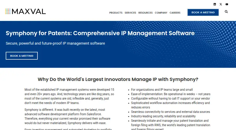 The Symphony for Patents homepage