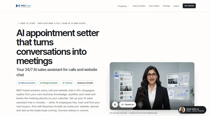 The MAZ Assist AI Sales Executive homepage