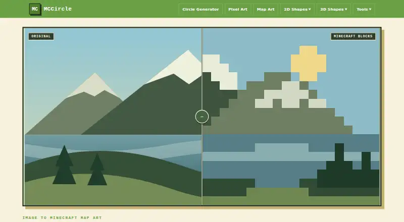 The MCCircle Minecraft Map Art Generator homepage