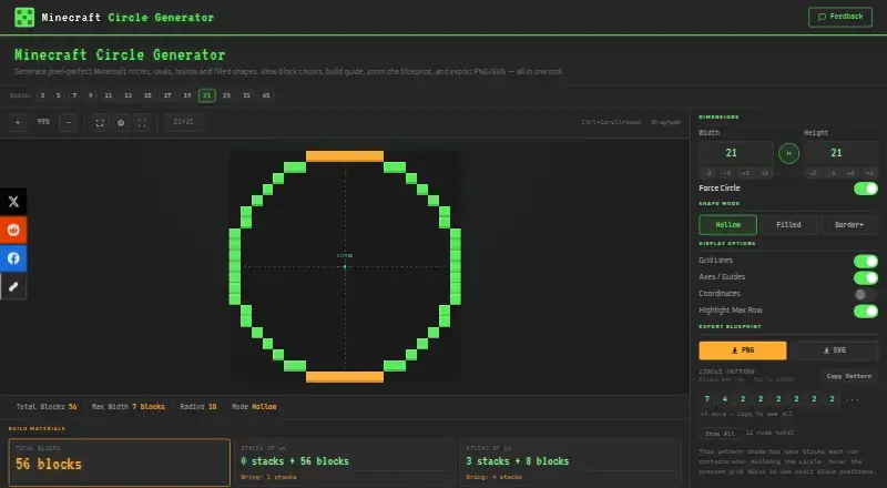 The MC Circle Generator homepage