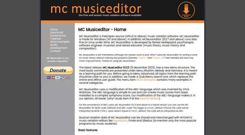 The MC Musiceditor homepage