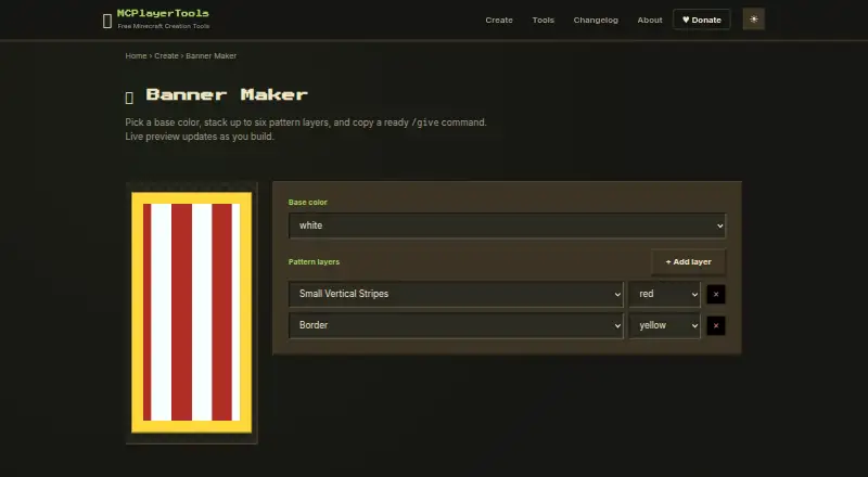 The MCPlayerTools Banner Maker homepage