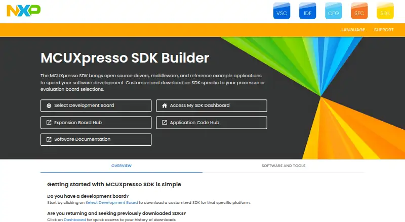 The MCUXpresso SDK homepage