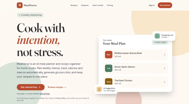 The MealVerve homepage