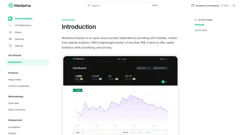 The Medama Analytics homepage