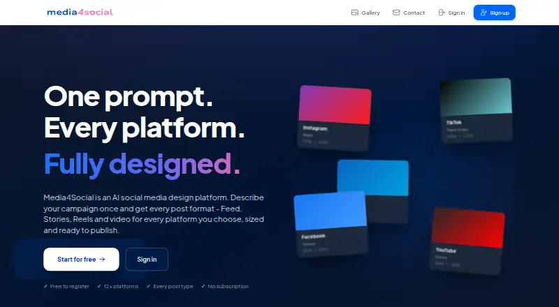 The Media4Social homepage