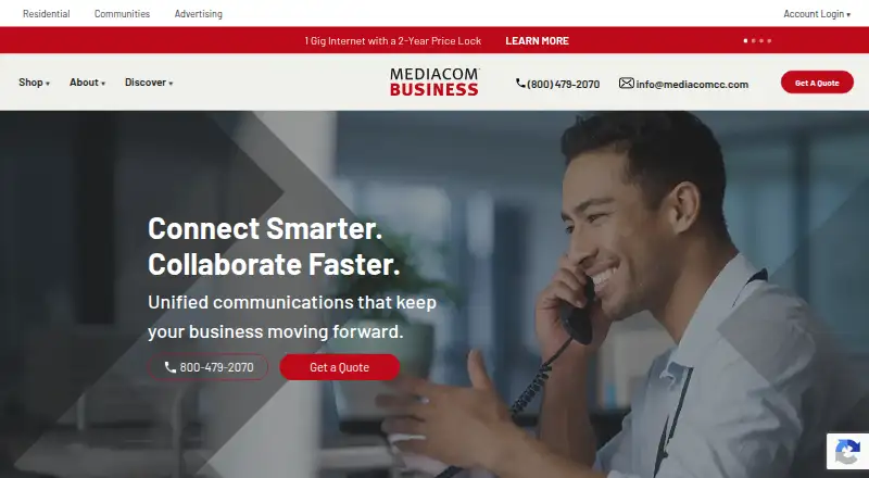 The Mediacom Business Cloud Voice homepage