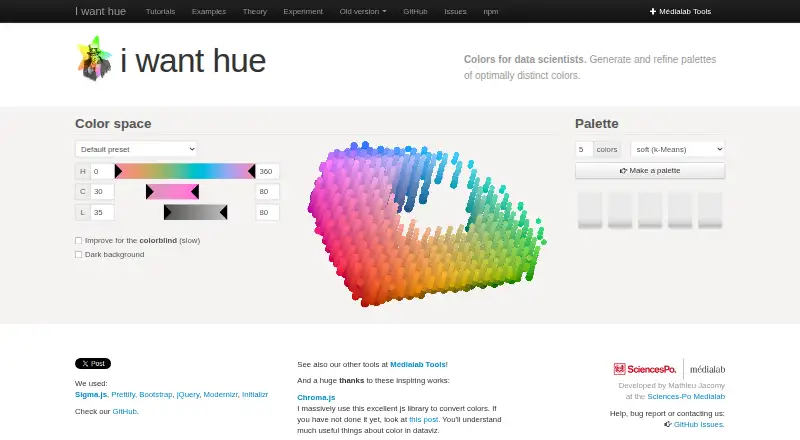 The iWantHue homepage