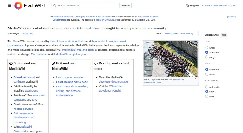 The MediaWiki homepage