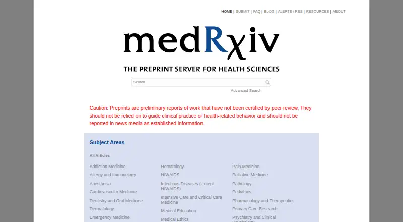 The medRxiv homepage
