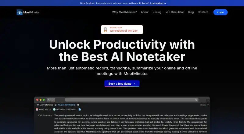 The MeetMinutes homepage