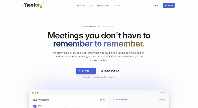 The Meetory homepage