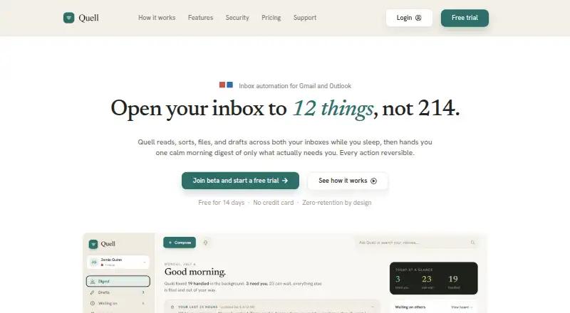 The Quell homepage