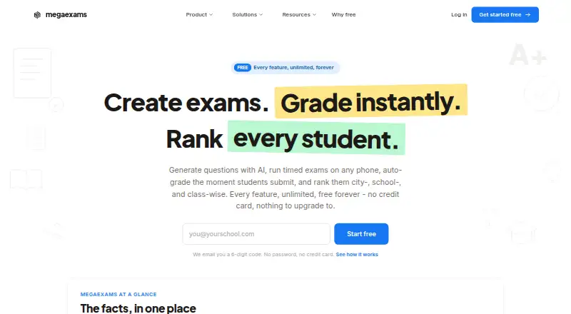 The MegaExams homepage