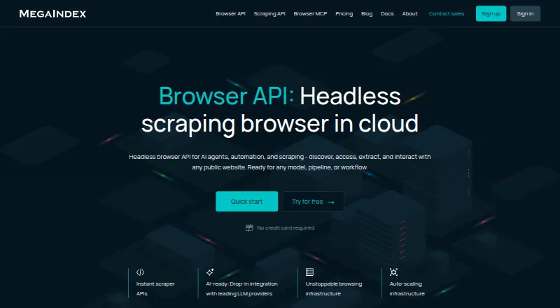 The MegaIndex homepage