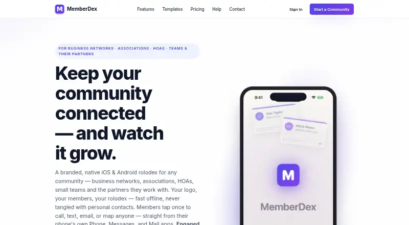 The MemberDex homepage