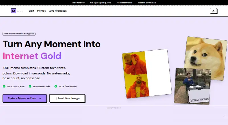 The Meme0 homepage