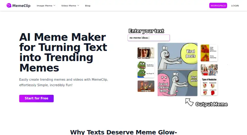 The MemeClip.ai homepage
