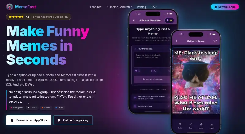 The MemeFast homepage