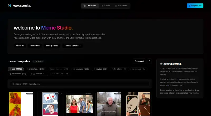 The Meme Studio homepage