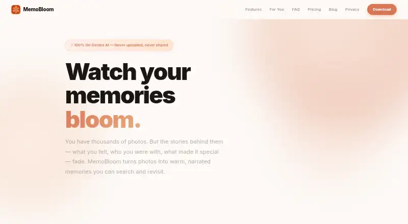 The MemoBloom homepage