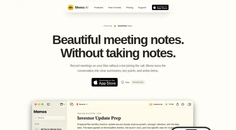 The Memo AI homepage