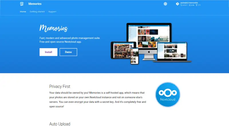 The Memories homepage