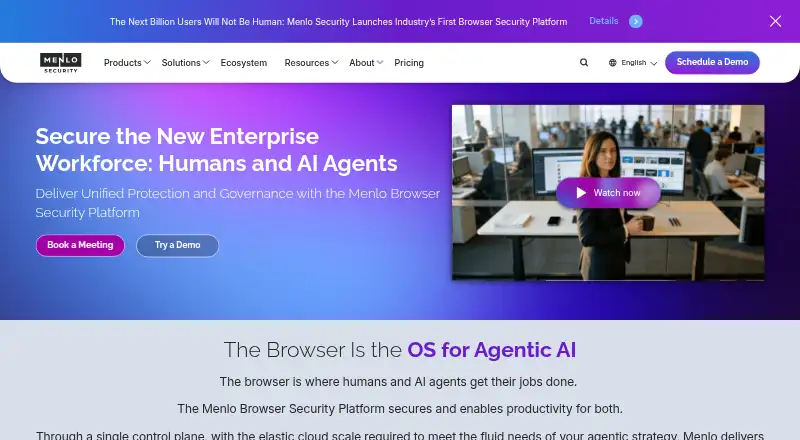 The Menlo Security Cloud Security Platform homepage