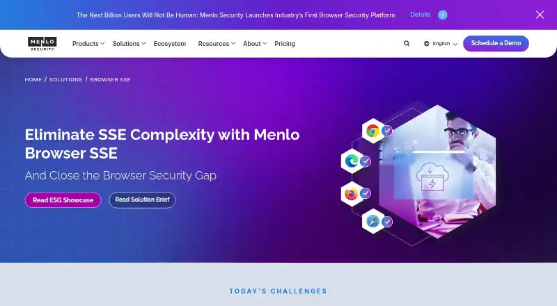 The Menlo Security Secure Web Gateway homepage