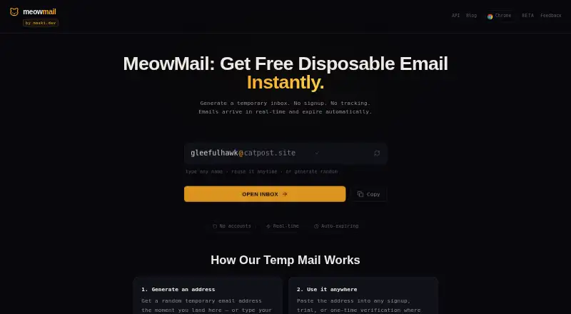 The MeowMail homepage
