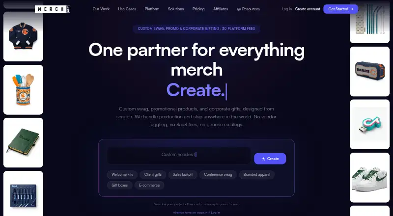 The Merch.com homepage