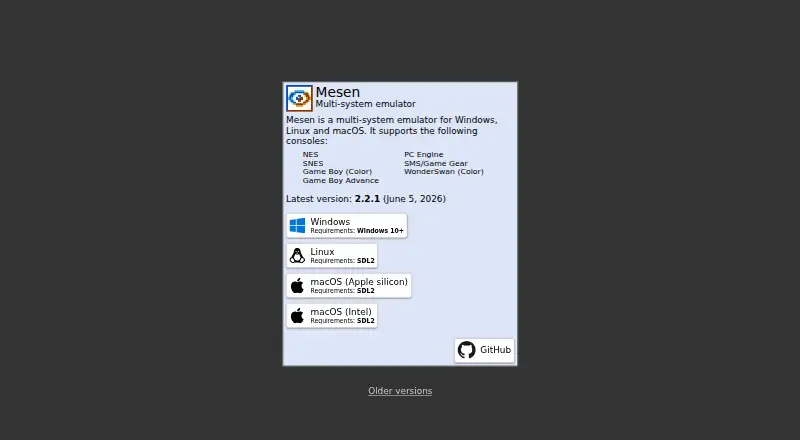 The Mesen homepage