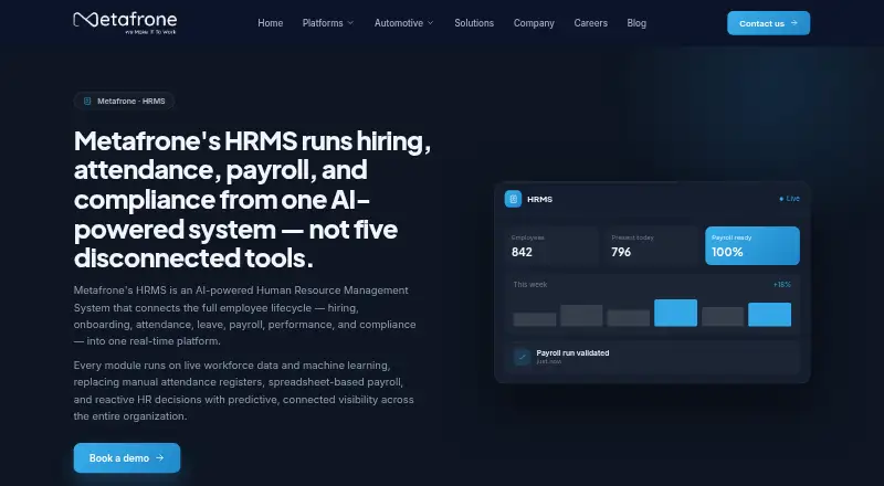The Metafrone HRMS homepage