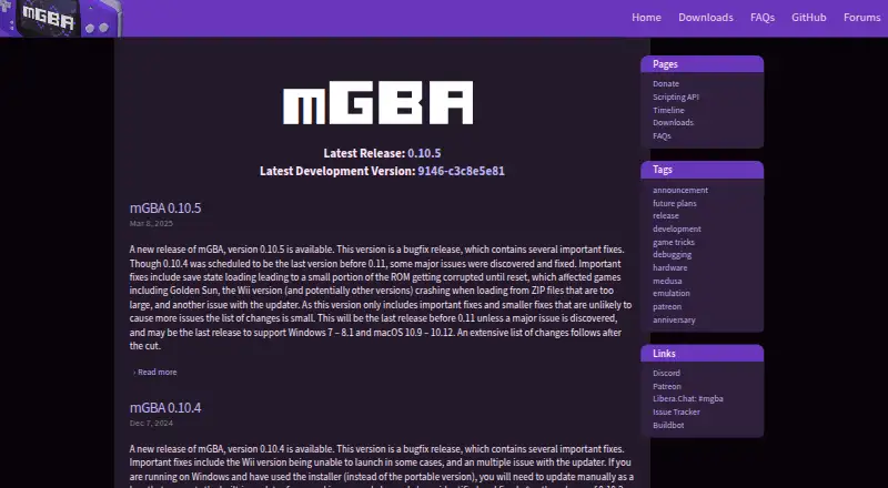 The mGBA homepage