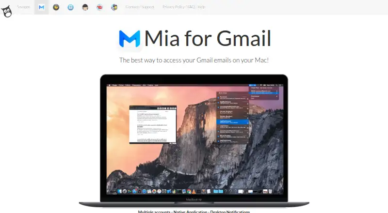 The Mia for Gmail homepage