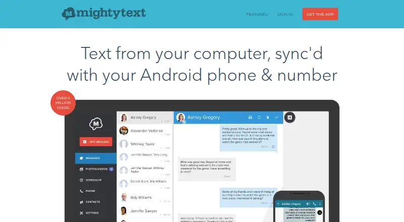 The MightyText homepage