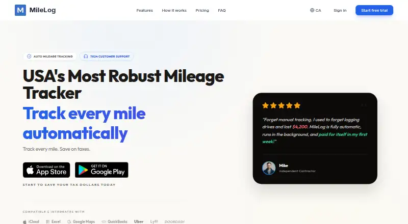 The MileLog homepage