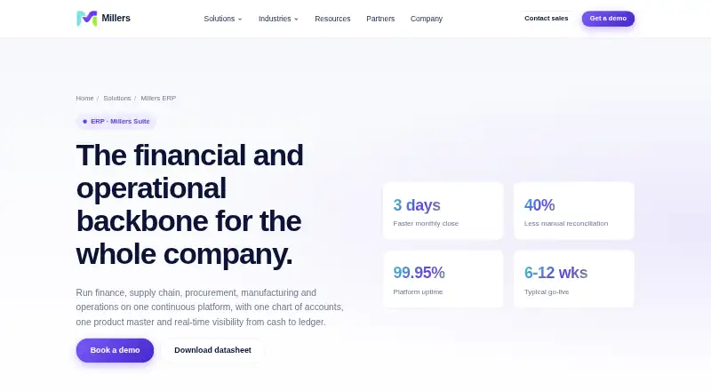 The Millers ERP homepage