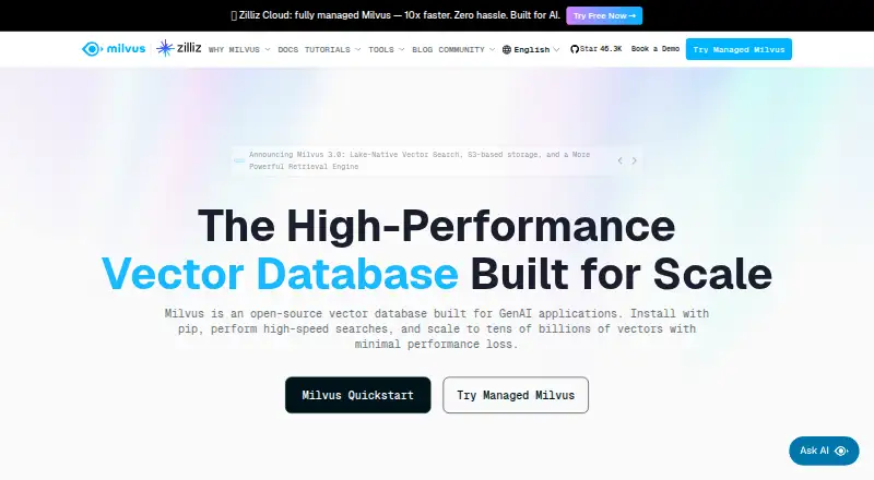 The Milvus homepage