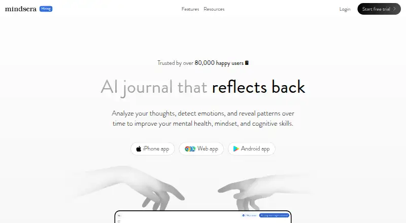 The Mindsera homepage