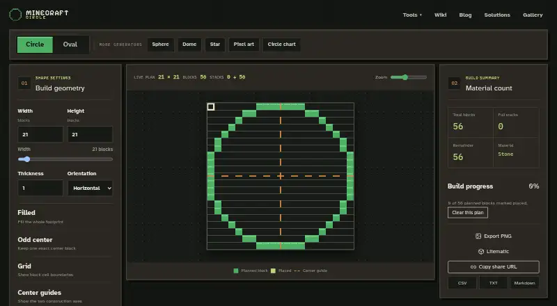 The MinecraftCircle Tools homepage